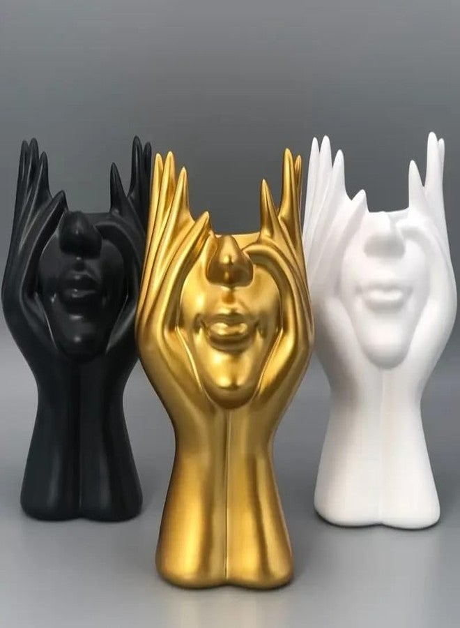 VRB Dec مزهرية VRB Dec قطعة واحدة لتزيين المنزل، غرفة المعيشة، المكتب، غرفة النوم، طاولة الوسط، وعاء زهور غير قابل للكسر ذو مظهر سيراميكي للزينة (المزهرية فقط، بدون زهور) الحجم - 15 سم (تصميم الوجه 2 - ذهبي) - Image 4